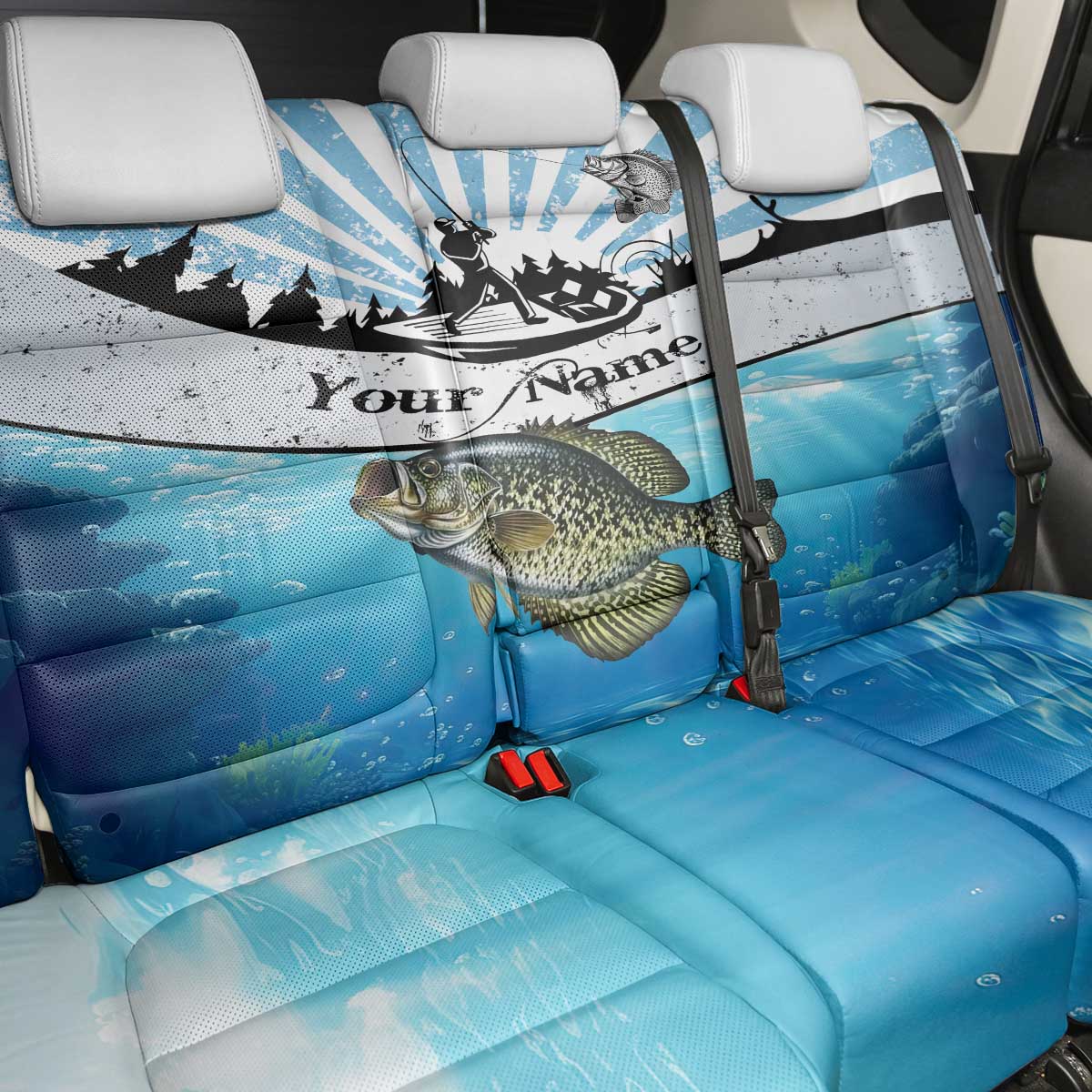 Personalized Crappie Fishing Back Car Seat Cover with Lake Water Splash Scene and Sunrise Silhouette Angler Design - Wonder Print Shop