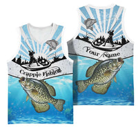 Personalized Crappie Fishing Basketball Jersey with Lake Water Splash Scene and Sunrise Silhouette Angler Design - Wonder Print Shop
