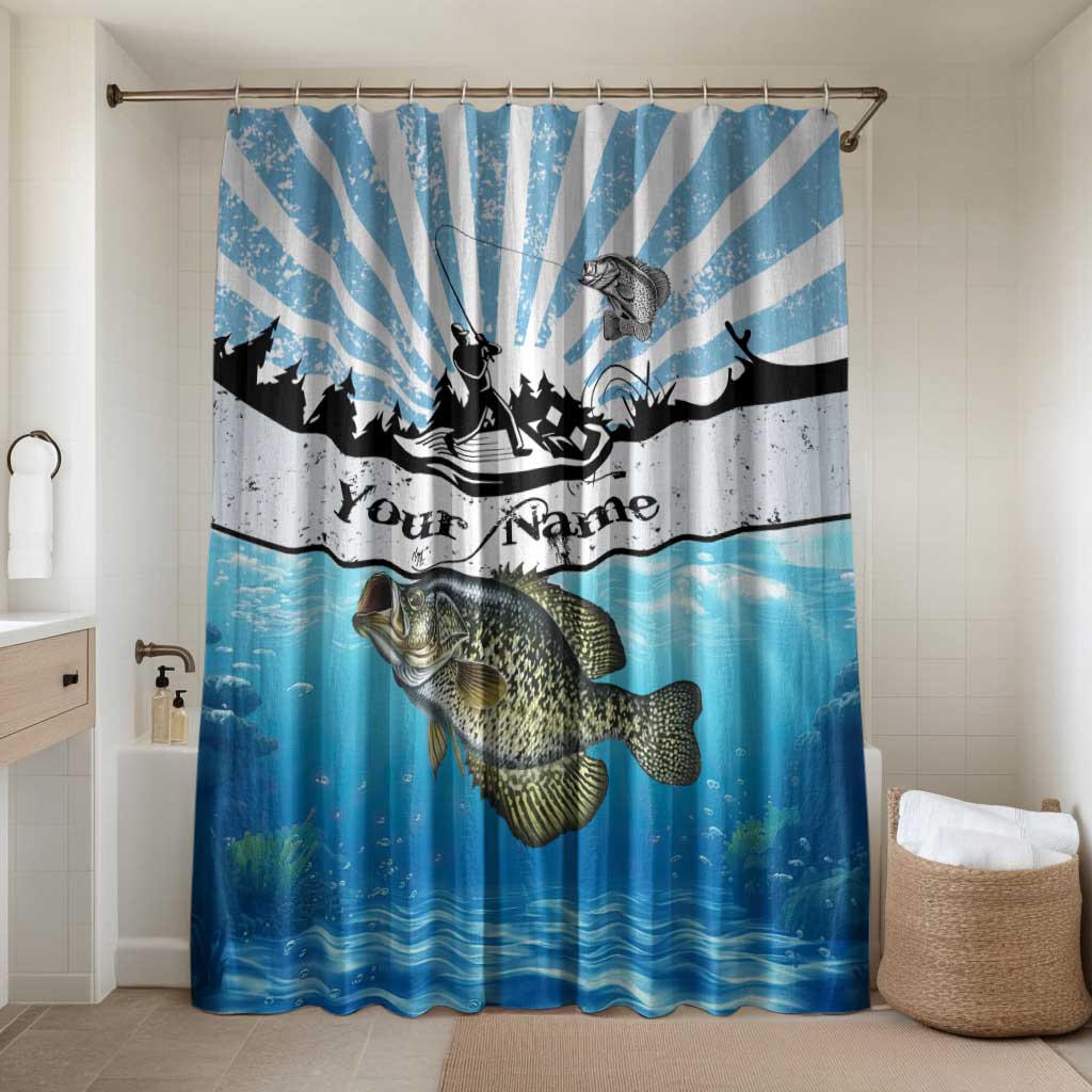 Personalized Crappie Fishing Bathroom Set with Lake Water Splash Scene and Sunrise Silhouette Angler Design - Wonder Print Shop