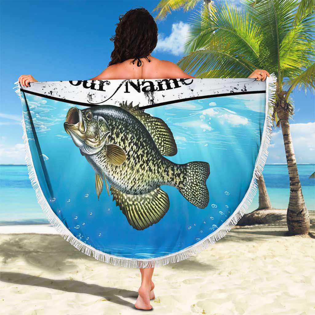 Personalized Crappie Fishing Beach Blanket with Lake Water Splash Scene and Sunrise Silhouette Angler Design - Wonder Print Shop