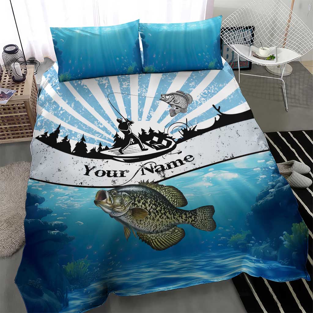 Personalized Crappie Fishing Bedding Set with Lake Water Splash Scene and Sunrise Silhouette Angler Design - Wonder Print Shop