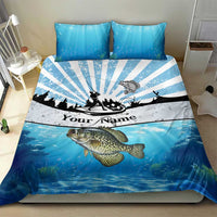 Personalized Crappie Fishing Bedding Set with Lake Water Splash Scene and Sunrise Silhouette Angler Design - Wonder Print Shop