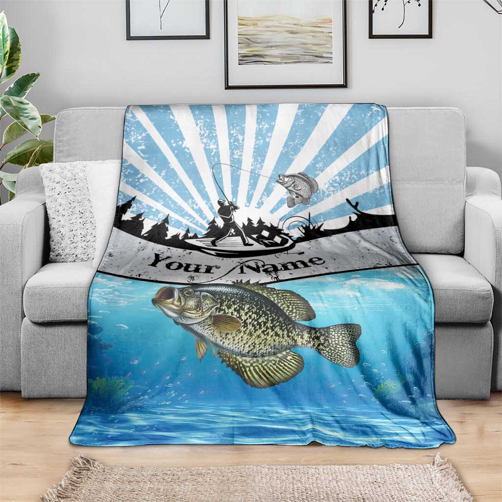 Personalized Crappie Fishing Blanket with Lake Water Splash Scene and Sunrise Silhouette Angler Design - Wonder Print Shop