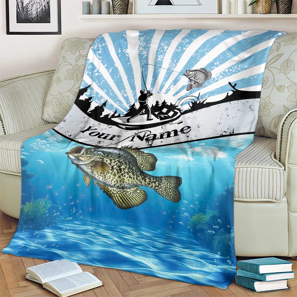 Personalized Crappie Fishing Blanket with Lake Water Splash Scene and Sunrise Silhouette Angler Design - Wonder Print Shop