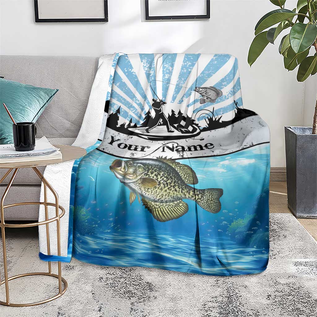 Personalized Crappie Fishing Blanket with Lake Water Splash Scene and Sunrise Silhouette Angler Design - Wonder Print Shop