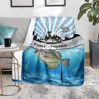 Personalized Crappie Fishing Blanket with Lake Water Splash Scene and Sunrise Silhouette Angler Design - Wonder Print Shop