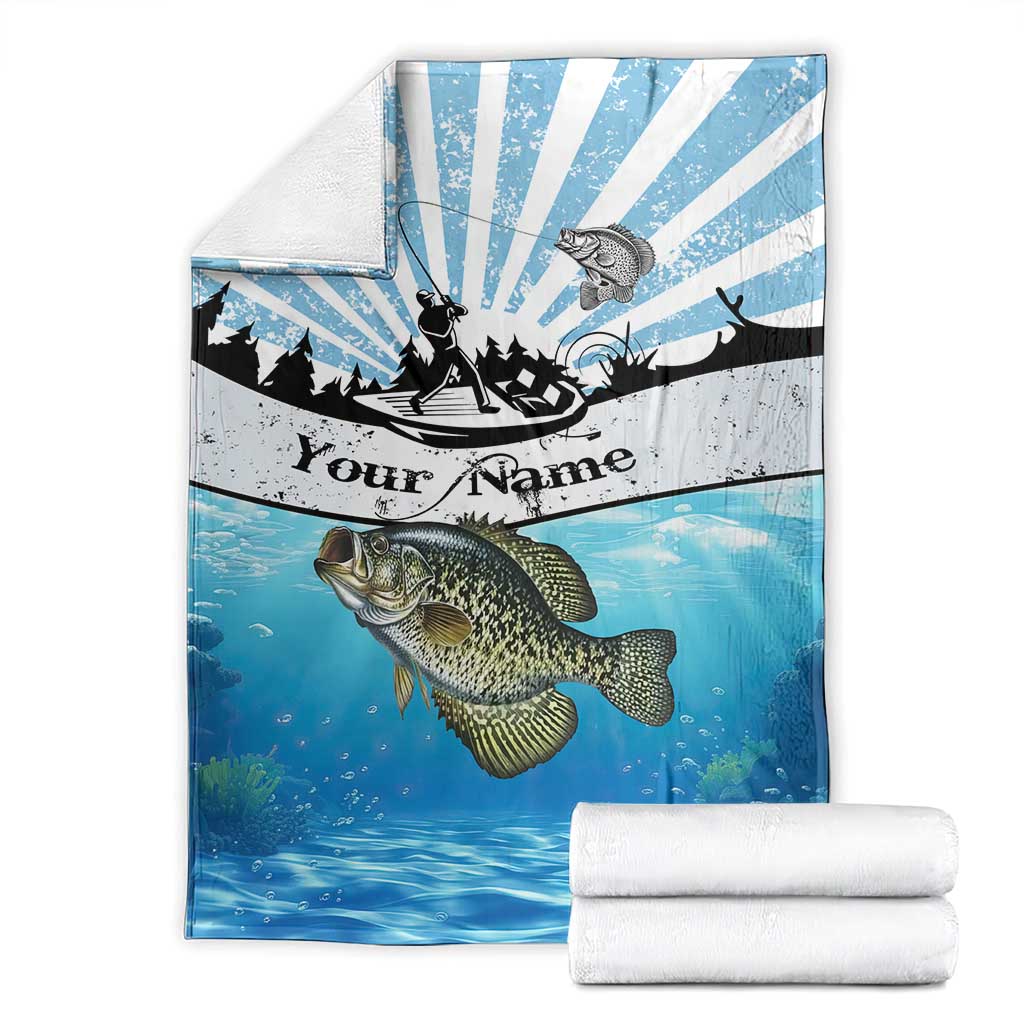 Personalized Crappie Fishing Blanket with Lake Water Splash Scene and Sunrise Silhouette Angler Design - Wonder Print Shop