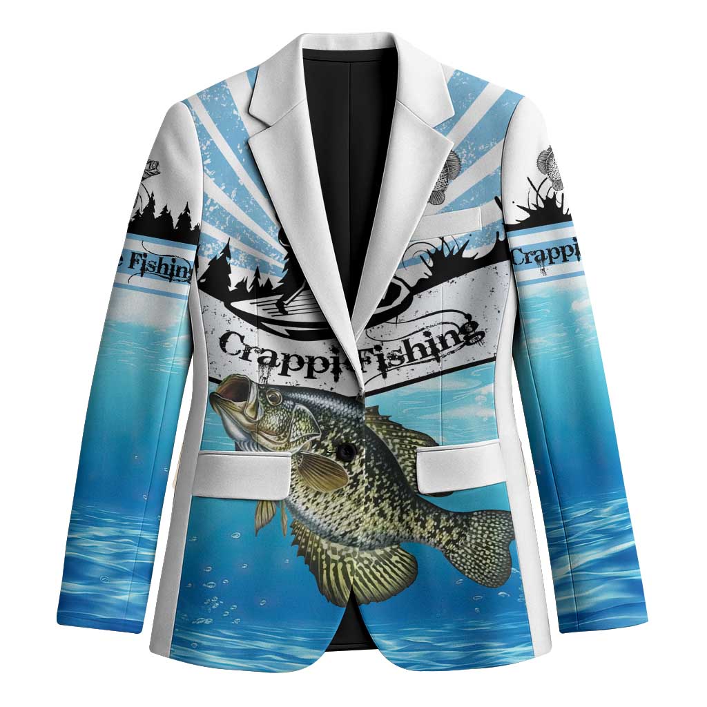 Personalized Crappie Fishing Blazer with Lake Water Splash Scene and Sunrise Silhouette Angler Design - Wonder Print Shop