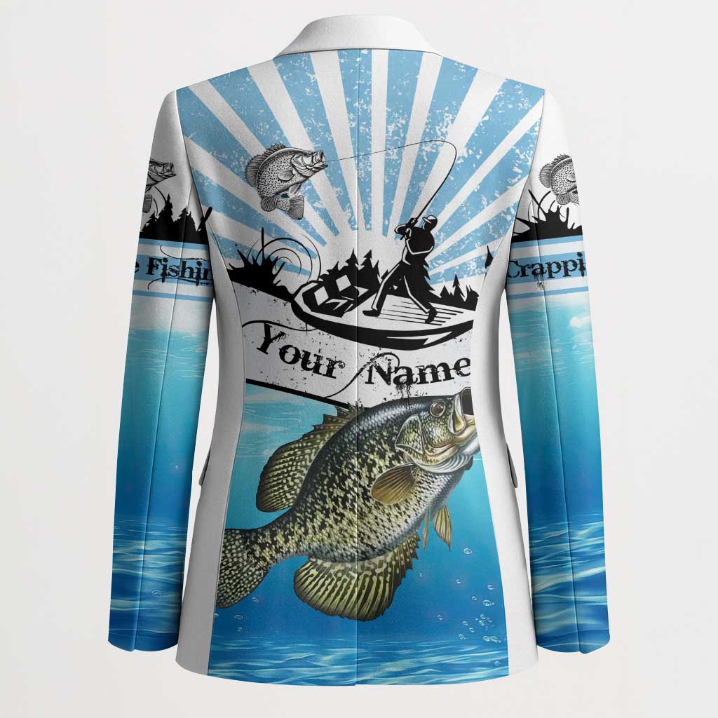 Personalized Crappie Fishing Blazer with Lake Water Splash Scene and Sunrise Silhouette Angler Design - Wonder Print Shop