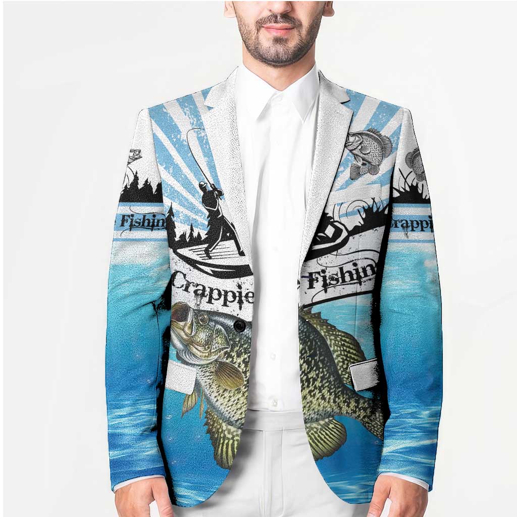 Personalized Crappie Fishing Blazer with Lake Water Splash Scene and Sunrise Silhouette Angler Design - Wonder Print Shop