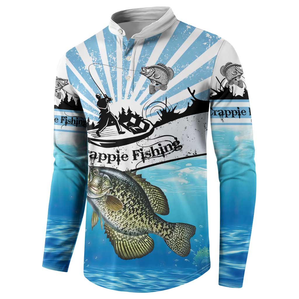 Personalized Crappie Fishing Button Sweatshirt with Lake Water Splash Scene and Sunrise Silhouette Angler Design - Wonder Print Shop