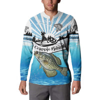 Personalized Crappie Fishing Button Sweatshirt with Lake Water Splash Scene and Sunrise Silhouette Angler Design - Wonder Print Shop