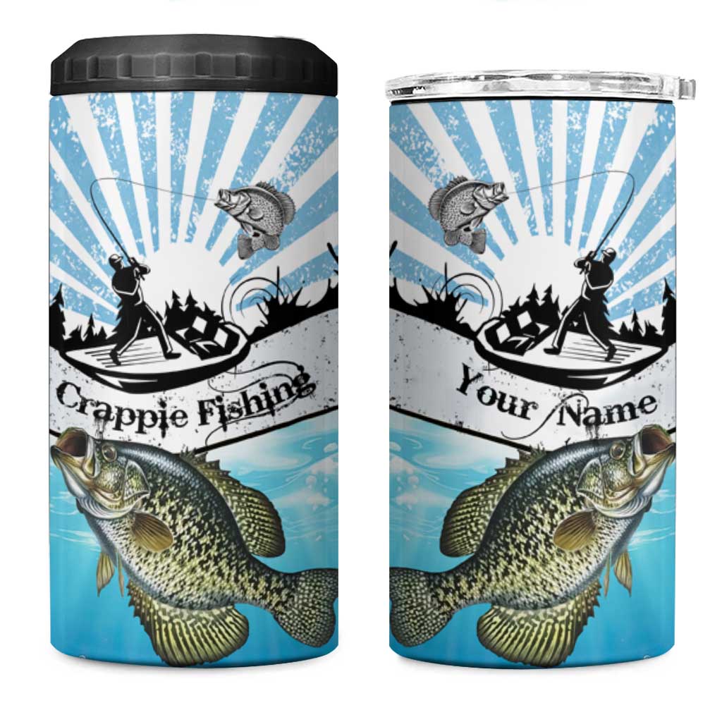 Personalized Crappie Fishing 4 in 1 Can Cooler Tumbler with Lake Water Splash Scene and Sunrise Silhouette Angler Design - Wonder Print Shop