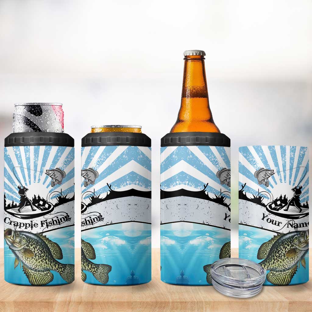 Personalized Crappie Fishing 4 in 1 Can Cooler Tumbler with Lake Water Splash Scene and Sunrise Silhouette Angler Design - Wonder Print Shop