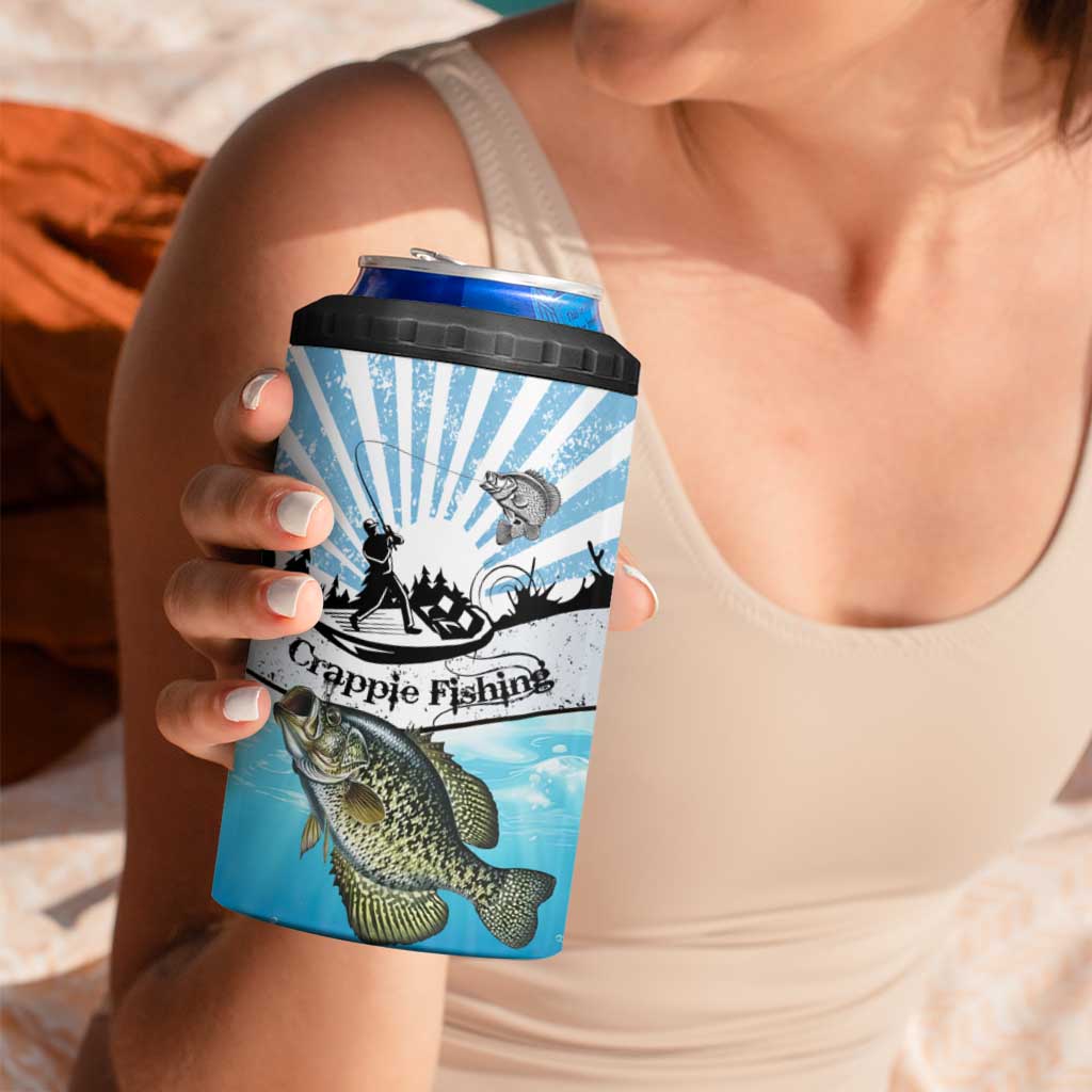 Personalized Crappie Fishing 4 in 1 Can Cooler Tumbler with Lake Water Splash Scene and Sunrise Silhouette Angler Design - Wonder Print Shop