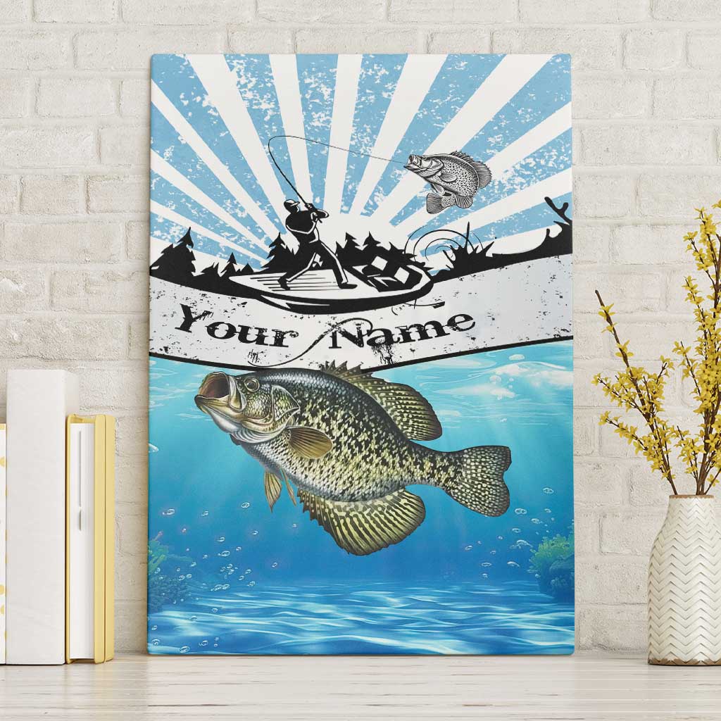 Personalized Crappie Fishing Canvas Wall Art with Lake Water Splash Scene and Sunrise Silhouette Angler Design - Wonder Print Shop