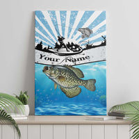 Personalized Crappie Fishing Canvas Wall Art with Lake Water Splash Scene and Sunrise Silhouette Angler Design - Wonder Print Shop