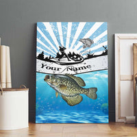 Personalized Crappie Fishing Canvas Wall Art with Lake Water Splash Scene and Sunrise Silhouette Angler Design - Wonder Print Shop