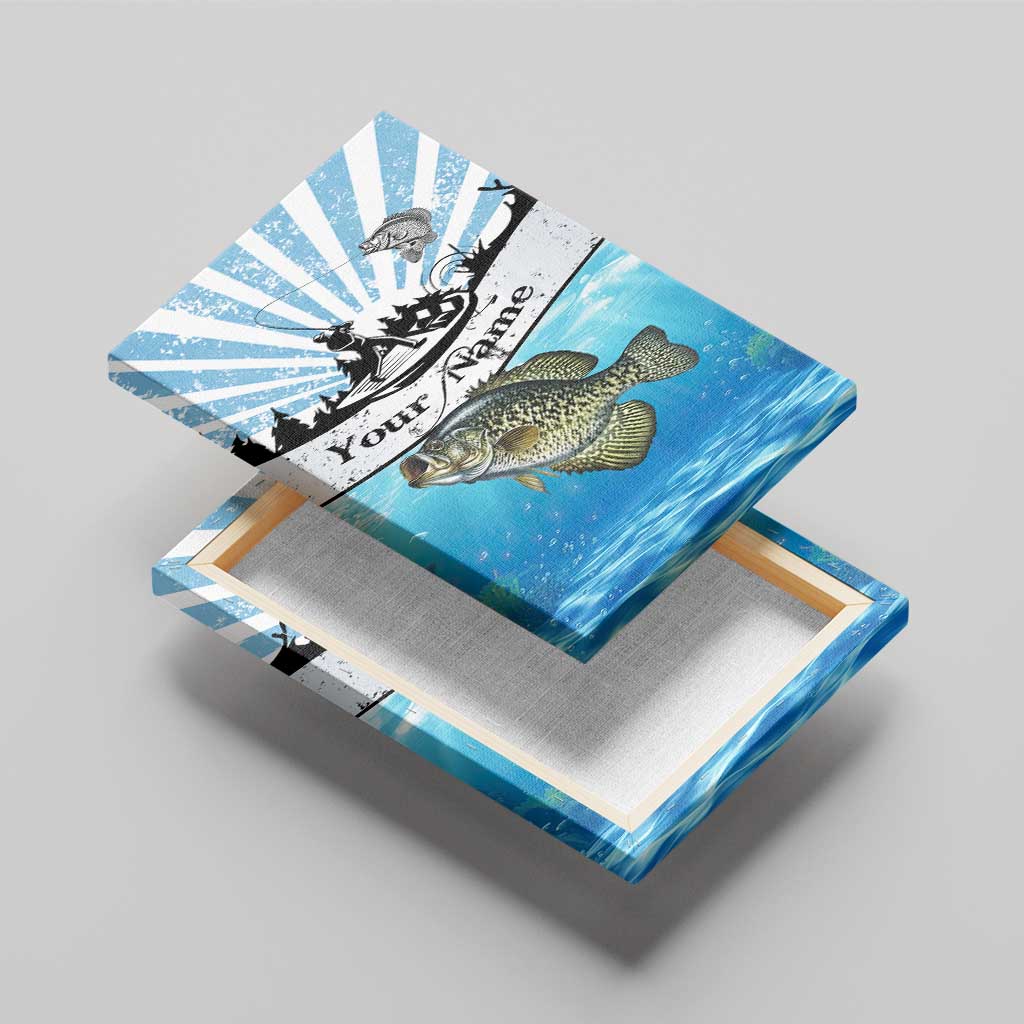Personalized Crappie Fishing Canvas Wall Art with Lake Water Splash Scene and Sunrise Silhouette Angler Design - Wonder Print Shop