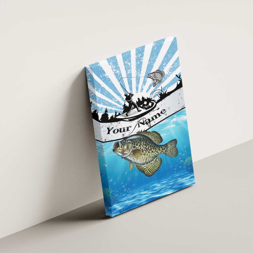 Personalized Crappie Fishing Canvas Wall Art with Lake Water Splash Scene and Sunrise Silhouette Angler Design - Wonder Print Shop
