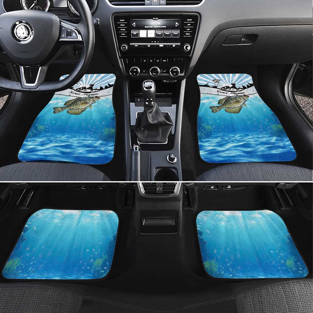 Personalized Crappie Fishing Car Mats with Lake Water Splash Scene and Sunrise Silhouette Angler Design - Wonder Print Shop