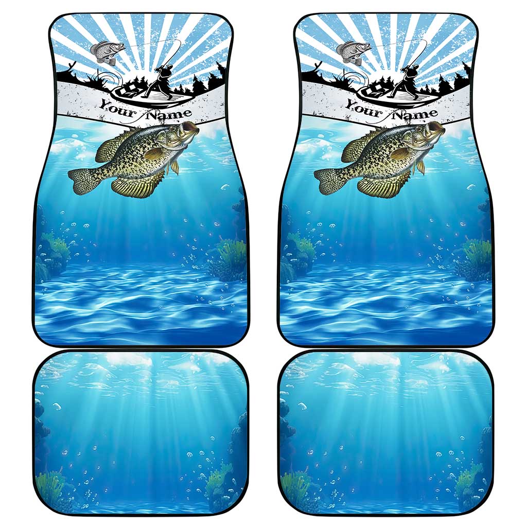 Personalized Crappie Fishing Car Mats with Lake Water Splash Scene and Sunrise Silhouette Angler Design - Wonder Print Shop
