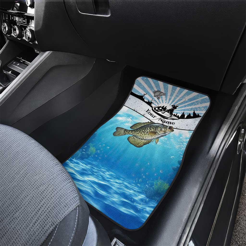 Personalized Crappie Fishing Car Mats with Lake Water Splash Scene and Sunrise Silhouette Angler Design - Wonder Print Shop