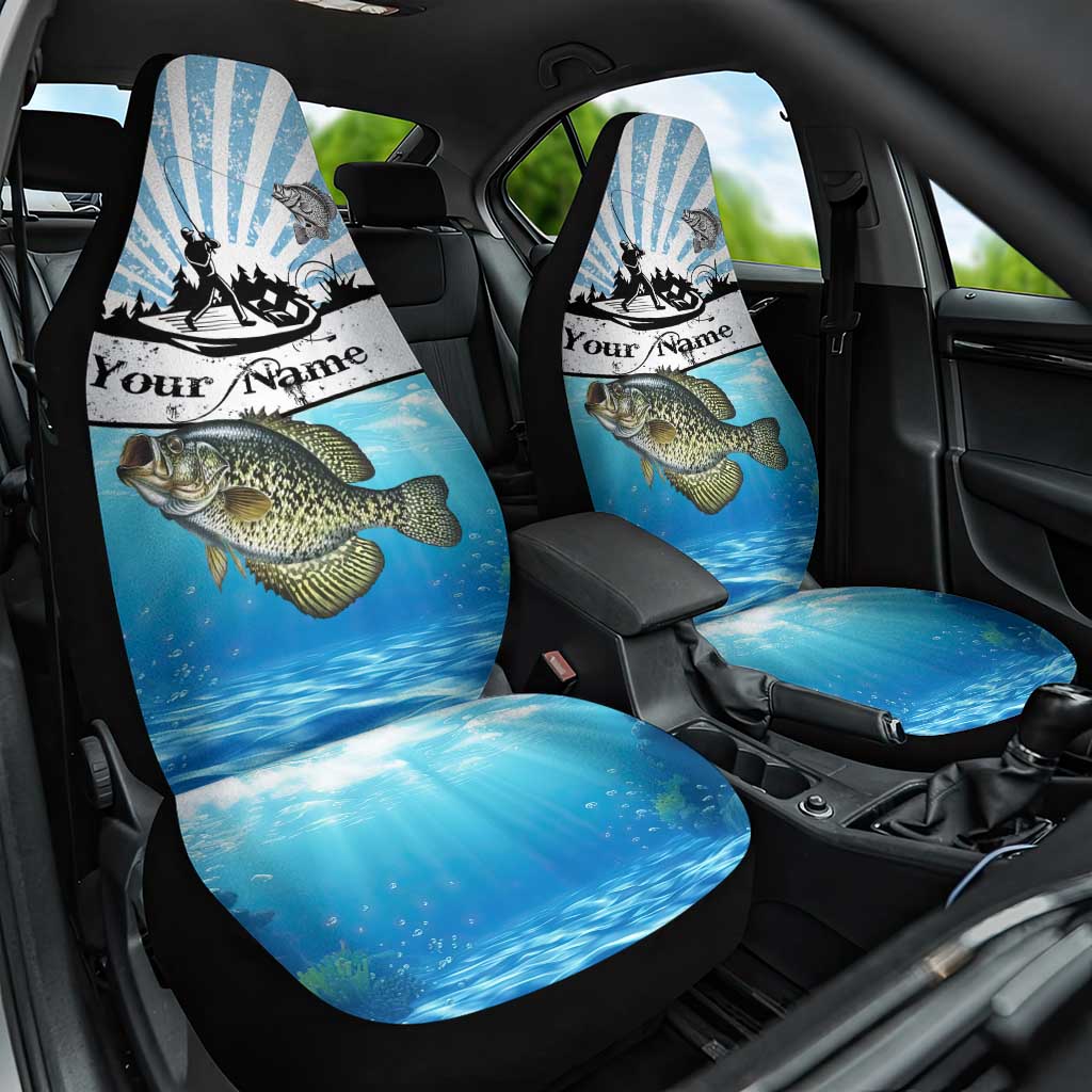Personalized Crappie Fishing Car Seat Cover with Lake Water Splash Scene and Sunrise Silhouette Angler Design - Wonder Print Shop