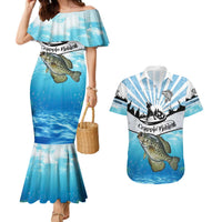 Personalized Crappie Fishing Couples Matching Mermaid Dress and Hawaiian Shirt with Lake Water Splash Scene and Sunrise Silhouette Angler Design - Wonder Print Shop