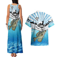 Personalized Crappie Fishing Couples Matching Tank Maxi Dress and Hawaiian Shirt with Lake Water Splash Scene and Sunrise Silhouette Angler Design - Wonder Print Shop