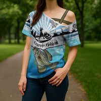 Personalized Crappie Fishing Cross Shoulder Shirt with Lake Water Splash Scene and Sunrise Silhouette Angler Design - Wonder Print Shop