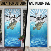 Personalized Crappie Fishing Door Cover with Lake Water Splash Scene and Sunrise Silhouette Angler Design - Wonder Print Shop