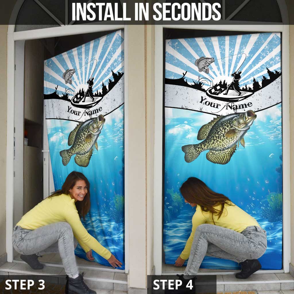 Personalized Crappie Fishing Door Cover with Lake Water Splash Scene and Sunrise Silhouette Angler Design - Wonder Print Shop