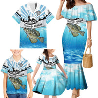 Personalized Crappie Fishing Family Matching Mermaid Dress and Hawaiian Shirt with Lake Water Splash Scene and Sunrise Silhouette Angler Design - Wonder Print Shop