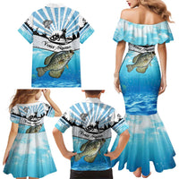 Personalized Crappie Fishing Family Matching Mermaid Dress and Hawaiian Shirt with Lake Water Splash Scene and Sunrise Silhouette Angler Design - Wonder Print Shop