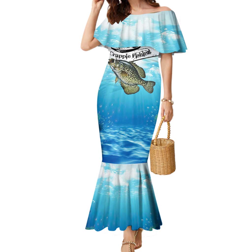 Personalized Crappie Fishing Family Matching Mermaid Dress and Hawaiian Shirt with Lake Water Splash Scene and Sunrise Silhouette Angler Design - Wonder Print Shop