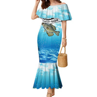 Personalized Crappie Fishing Family Matching Mermaid Dress and Hawaiian Shirt with Lake Water Splash Scene and Sunrise Silhouette Angler Design - Wonder Print Shop
