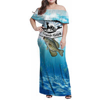 Personalized Crappie Fishing Family Matching Off Shoulder Maxi Dress and Hawaiian Shirt with Lake Water Splash Scene and Sunrise Silhouette Angler Design - Wonder Print Shop