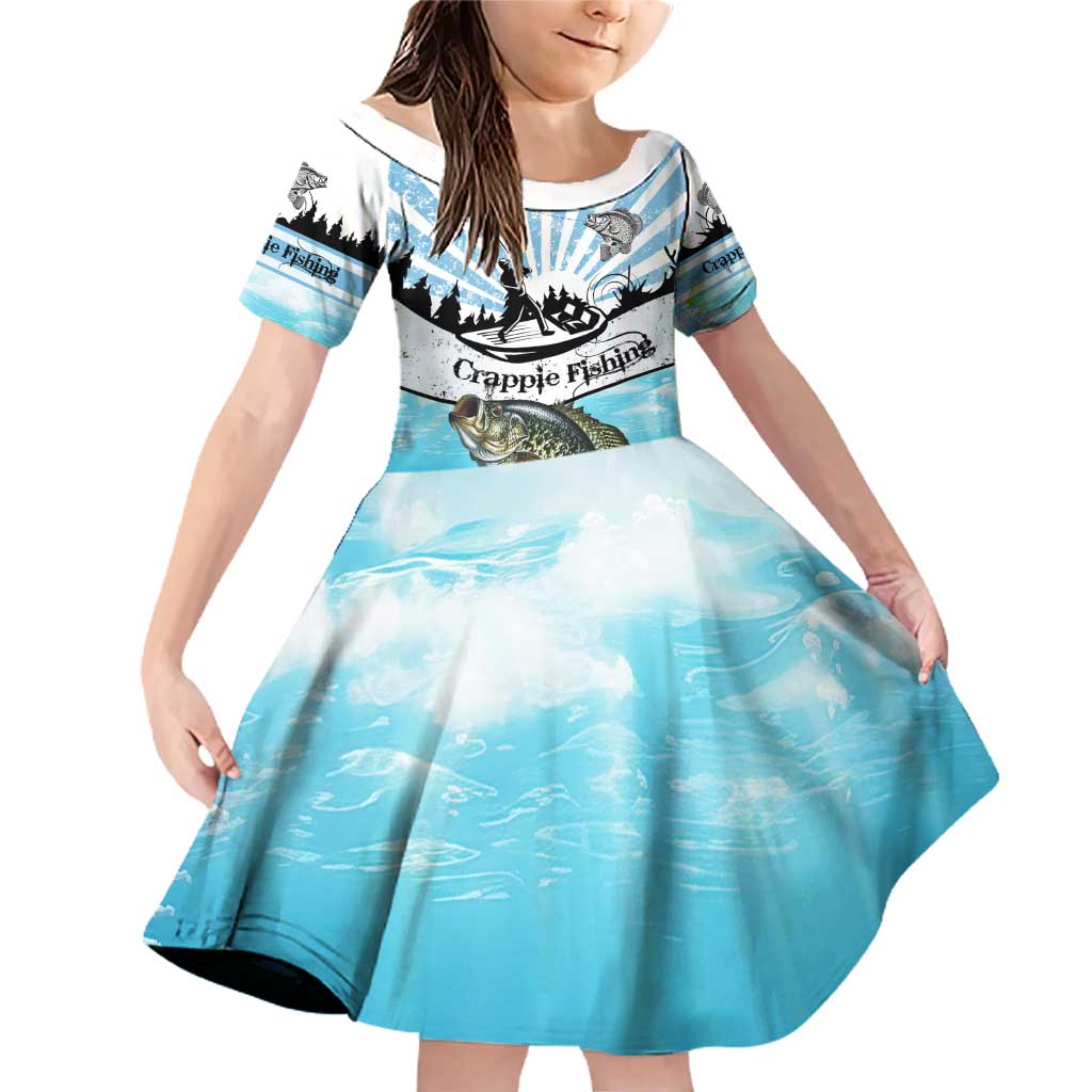 Personalized Crappie Fishing Family Matching Off Shoulder Short Dress and Hawaiian Shirt with Lake Water Splash Scene and Sunrise Silhouette Angler Design - Wonder Print Shop