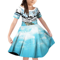 Personalized Crappie Fishing Family Matching Off Shoulder Short Dress and Hawaiian Shirt with Lake Water Splash Scene and Sunrise Silhouette Angler Design - Wonder Print Shop