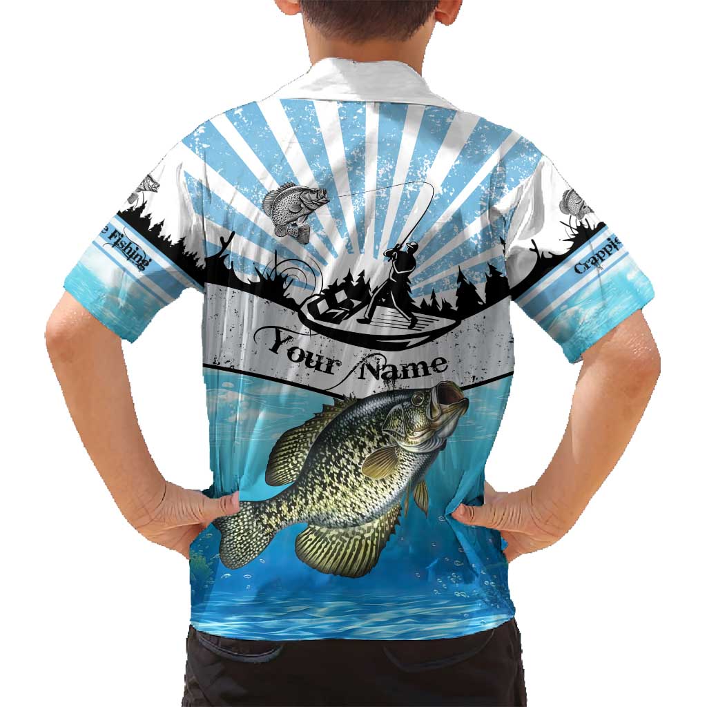 Personalized Crappie Fishing Family Matching Puletasi and Hawaiian Shirt with Lake Water Splash Scene and Sunrise Silhouette Angler Design - Wonder Print Shop