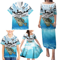 Personalized Crappie Fishing Family Matching Puletasi and Hawaiian Shirt with Lake Water Splash Scene and Sunrise Silhouette Angler Design - Wonder Print Shop