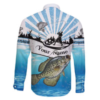 Personalized Crappie Fishing Family Matching Puletasi and Hawaiian Shirt with Lake Water Splash Scene and Sunrise Silhouette Angler Design - Wonder Print Shop
