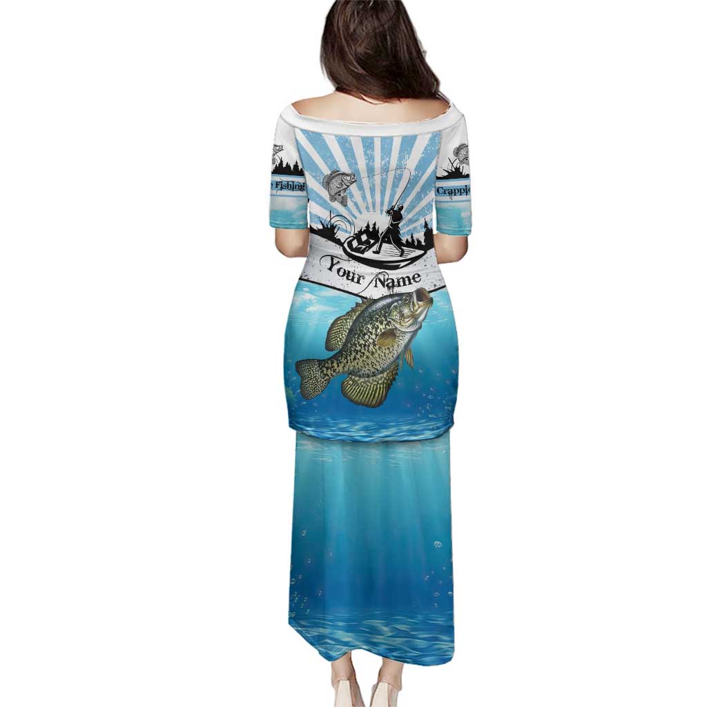 Personalized Crappie Fishing Family Matching Puletasi and Hawaiian Shirt with Lake Water Splash Scene and Sunrise Silhouette Angler Design - Wonder Print Shop