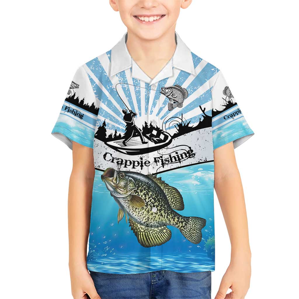 Personalized Crappie Fishing Family Matching Puletasi and Hawaiian Shirt with Lake Water Splash Scene and Sunrise Silhouette Angler Design - Wonder Print Shop