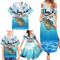 Personalized Crappie Fishing Family Matching Summer Maxi Dress and Hawaiian Shirt with Lake Water Splash Scene and Sunrise Silhouette Angler Design - Wonder Print Shop