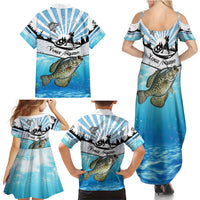 Personalized Crappie Fishing Family Matching Summer Maxi Dress and Hawaiian Shirt with Lake Water Splash Scene and Sunrise Silhouette Angler Design - Wonder Print Shop