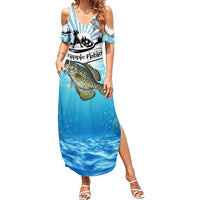 Personalized Crappie Fishing Family Matching Summer Maxi Dress and Hawaiian Shirt with Lake Water Splash Scene and Sunrise Silhouette Angler Design - Wonder Print Shop