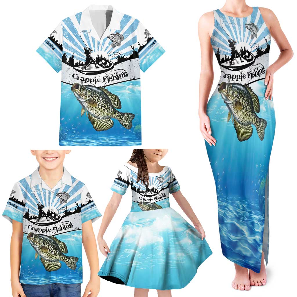 Personalized Crappie Fishing Family Matching Tank Maxi Dress and Hawaiian Shirt with Lake Water Splash Scene and Sunrise Silhouette Angler Design - Wonder Print Shop