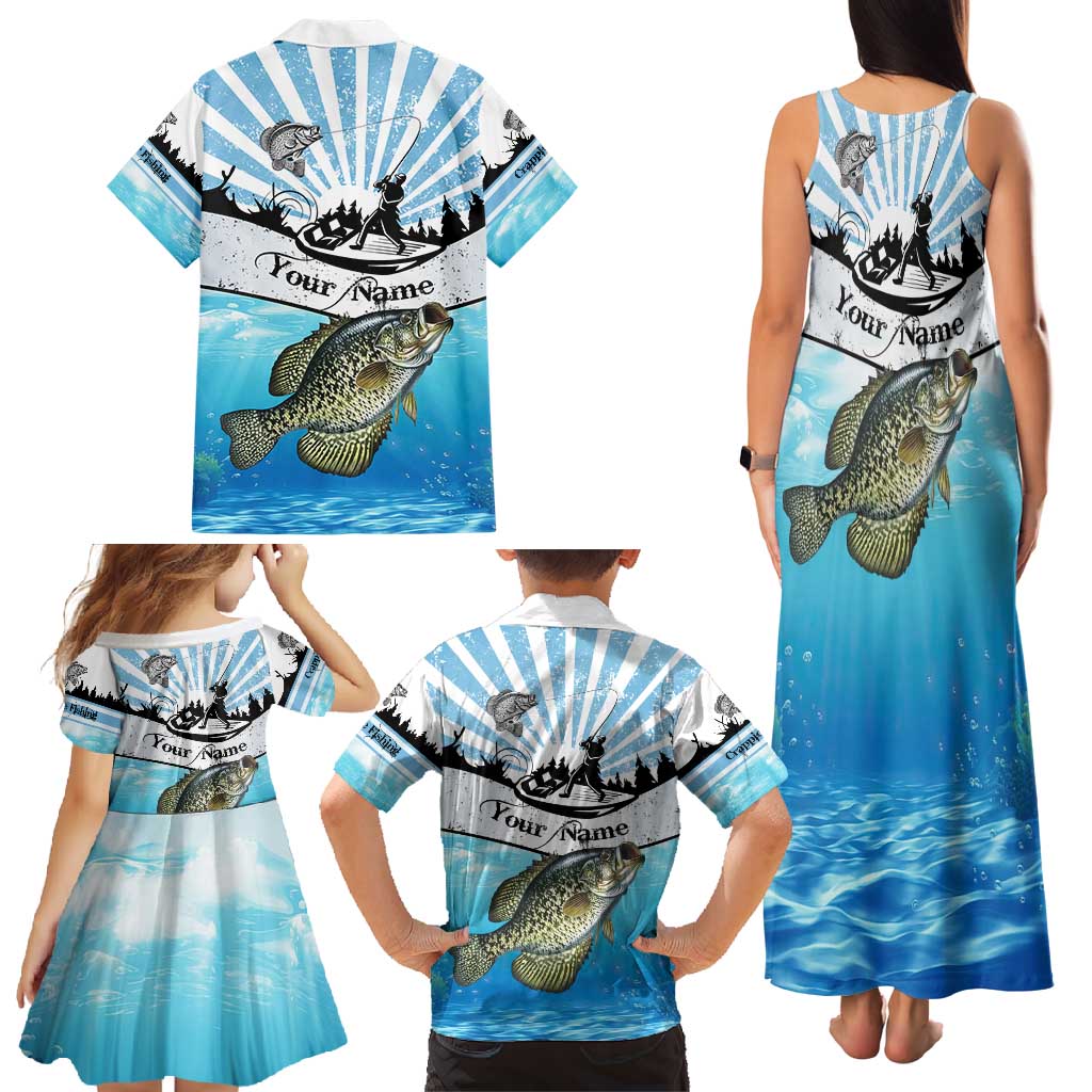 Personalized Crappie Fishing Family Matching Tank Maxi Dress and Hawaiian Shirt with Lake Water Splash Scene and Sunrise Silhouette Angler Design - Wonder Print Shop